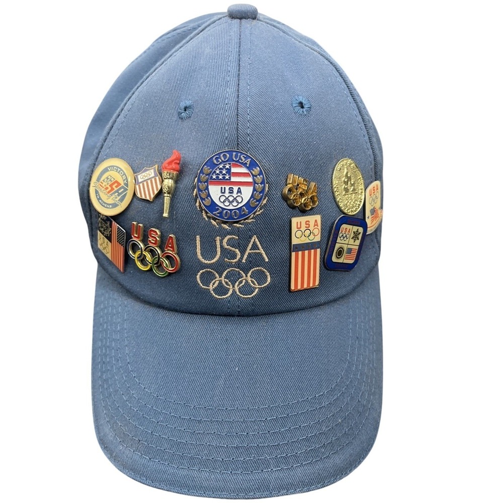 ATHENS 2004 OLYMPIC GAMES Hat Baseball Cap Aqua Blue Adjustable with PINS Rare